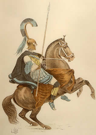 Αναπαράσταση Θεσσαλού ιππέα από γκραβούρα του 19ου αιώνα