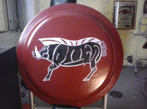 Shield depicting the boar of Stenyclaros base on exhibit at the sparta Museum. Courtesy of the living history group "Koryvantes" 